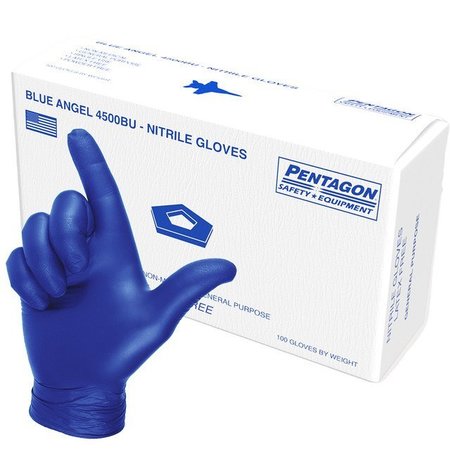 PENTAGON SAFETY EQUIPMENT Disposable Gloves, Powder-Free, 5 mils, Latex-Free, Blue Angel Series, M, 100 N1S-4.5-LR
